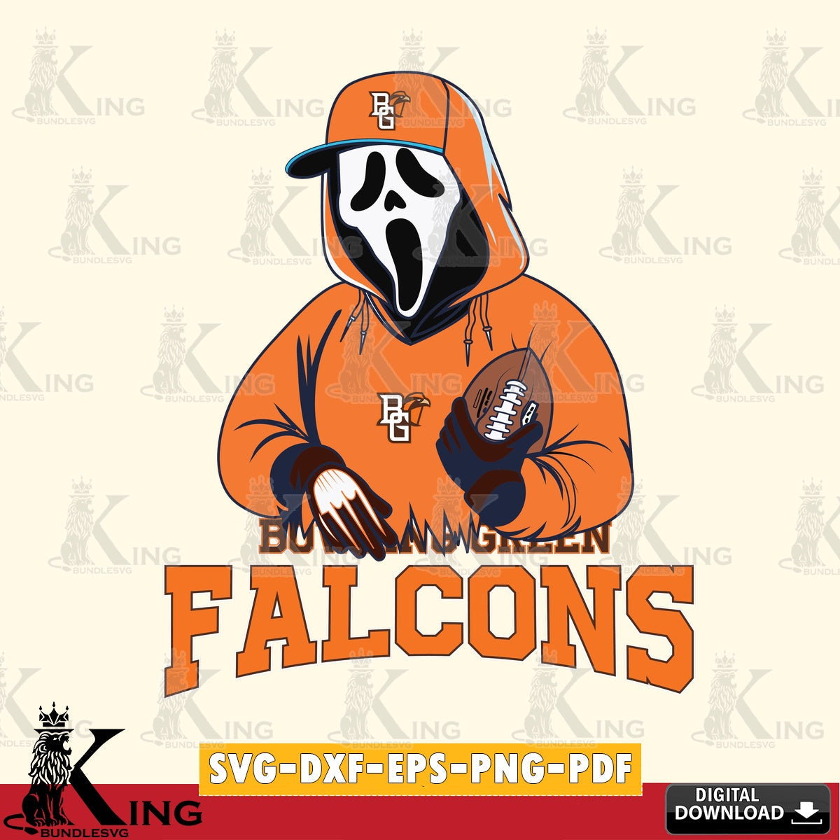 Unique artwork depicting Bowling Green Falcons Ghostface Scream player Football digital file for silhouette cameo and cricut