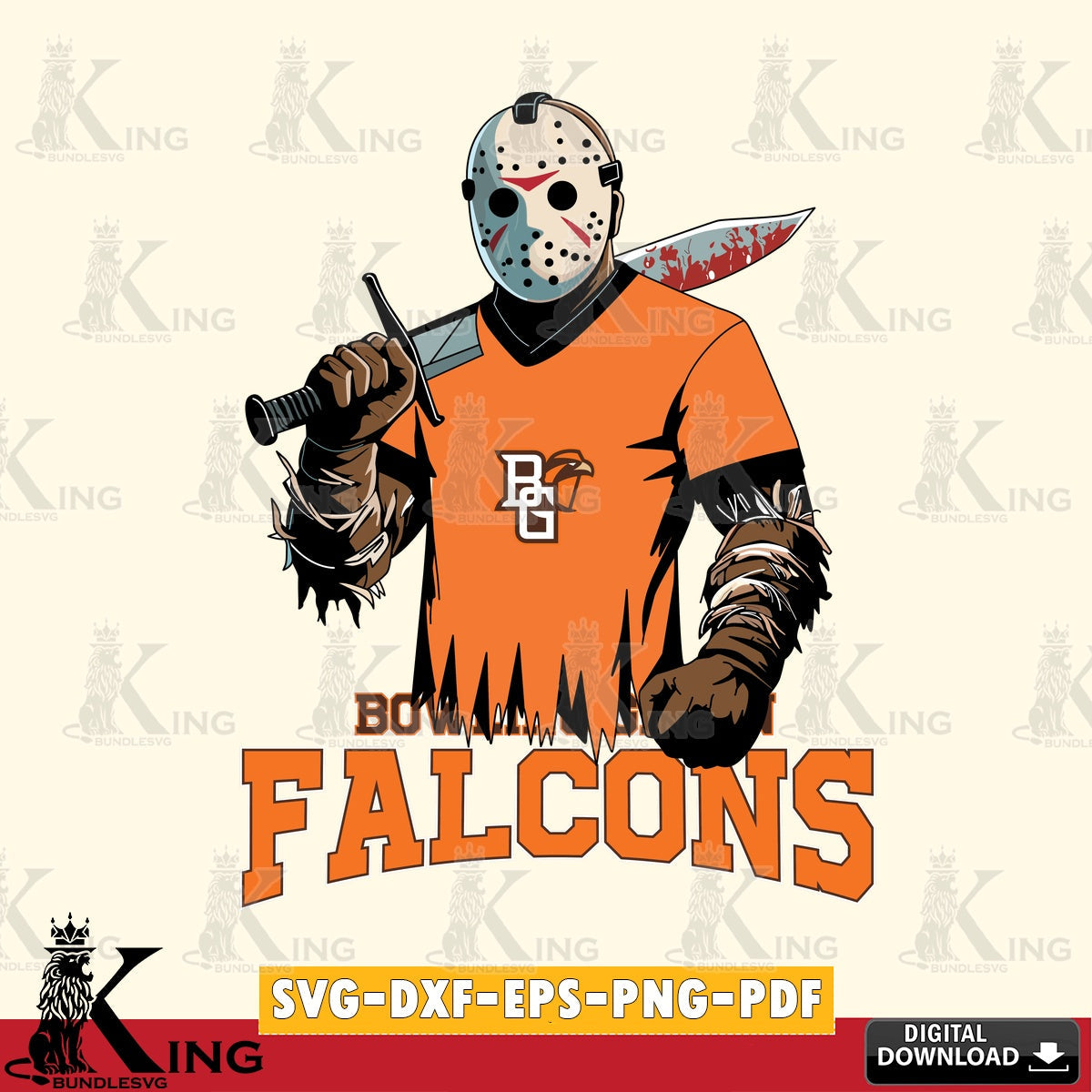 Vector design showing Bowling Green Falcons Jason Voorhees Football, SVG PNG files perfect for Cricut and Silhouette cutting
