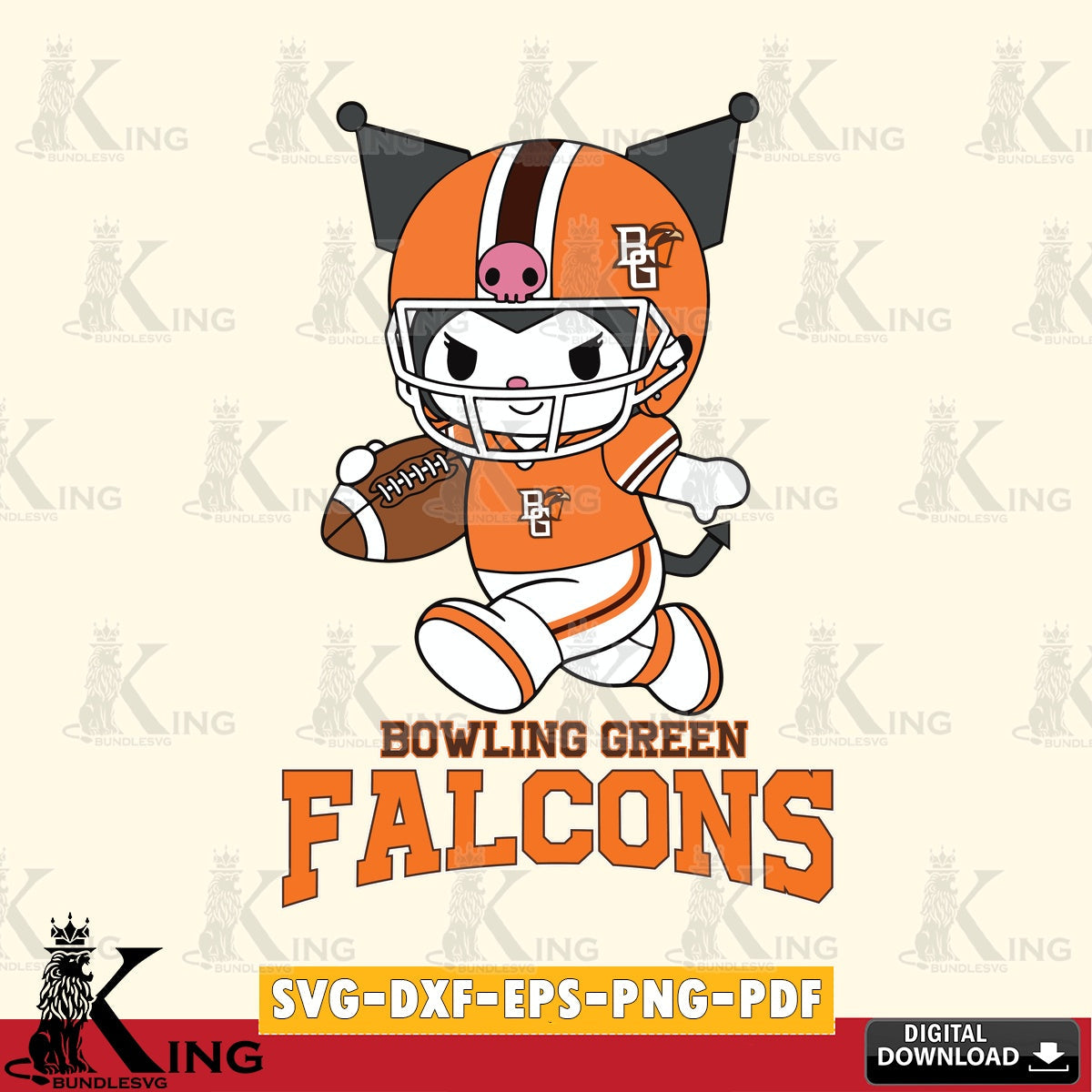 Bowling Green Falcons Kuromi Football Run SVG file, Cricut, Cut file , Digital Download , Instant Download, Sanrio svg, Clipart