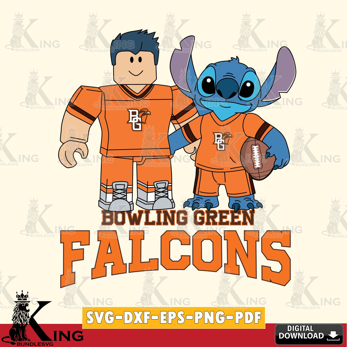 Bowling Green Falcons Roblox & Stitch Football SVG file , NCAA Cricut, File cut , Digital Download , PDF File