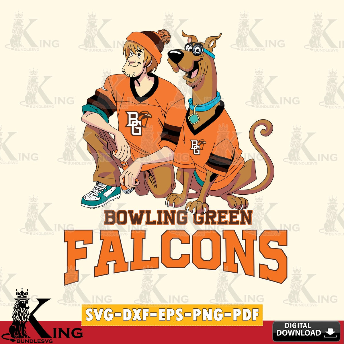 Vector design showing Bowling Green Falcons Shaggy and Scooby Doo football, SVG PNG design suitable for Glowforge and laser