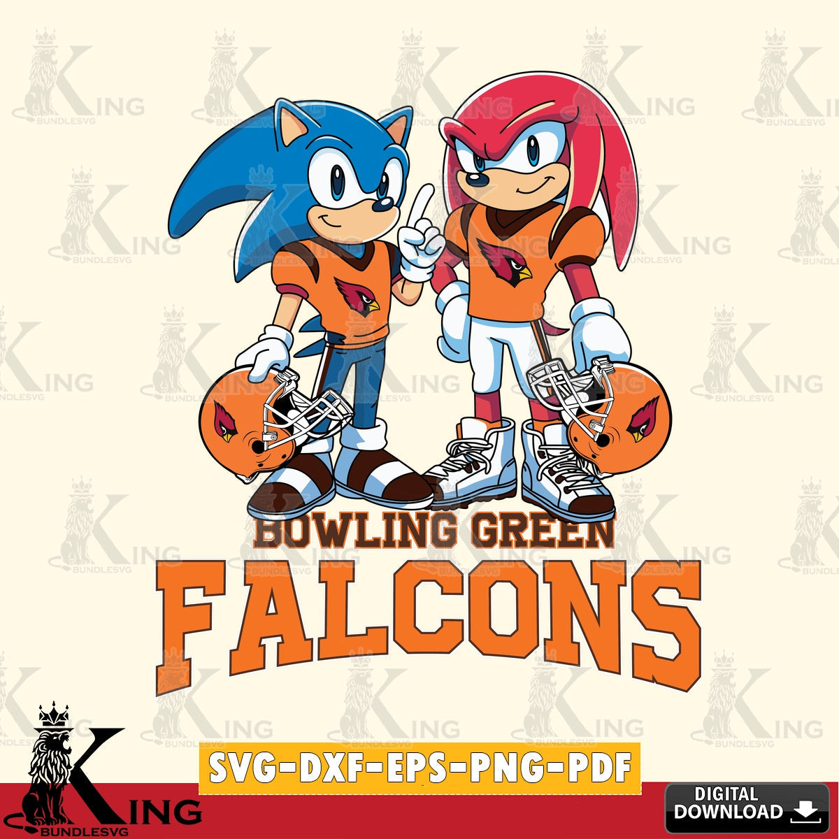 Custom design featuring Bowling Green Falcons Sonic and Knuckles football, a digital download for Cricut Maker and paper crafts.
