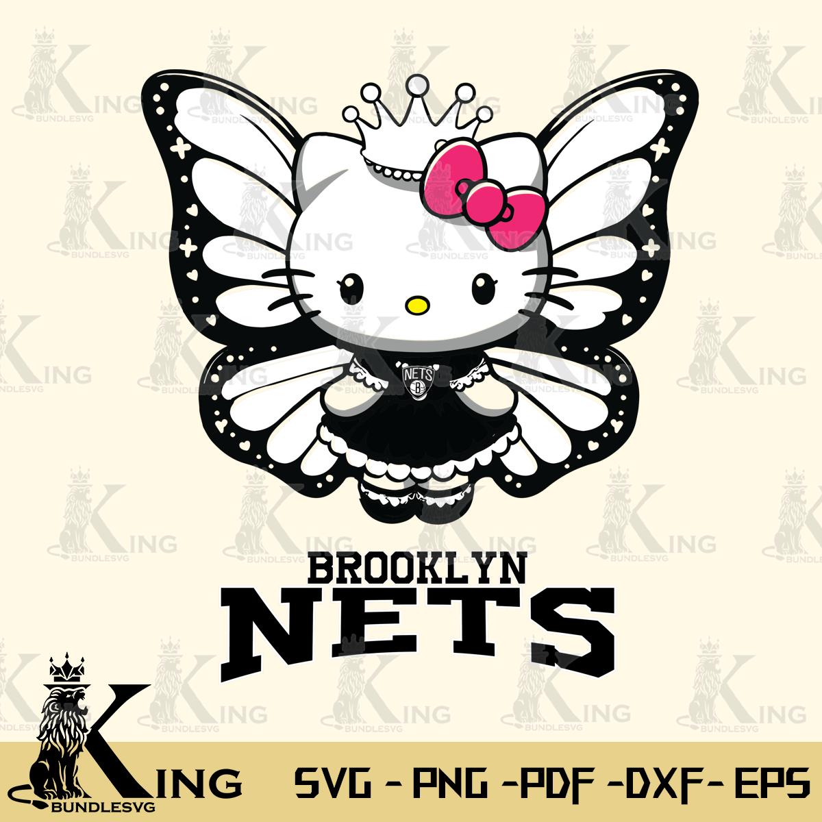 Brooklyn Nets Kitty Wings & Flowers Svg Eps Dxf Png File, Digital Download