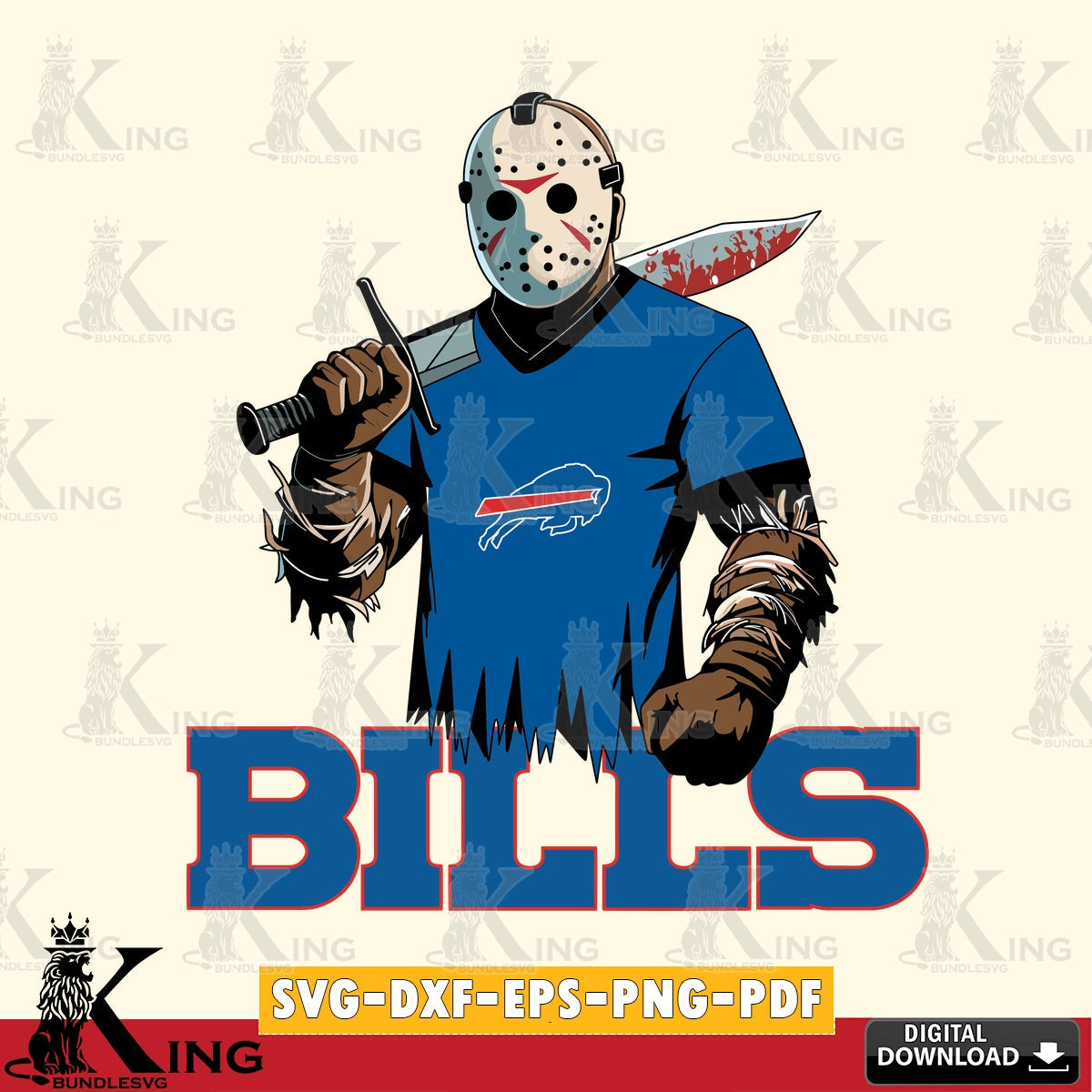 Modern graphic depicting Buffalo Bills Jason Voorhees Football, a high-quality vector for DIY scrapbooking and home decor