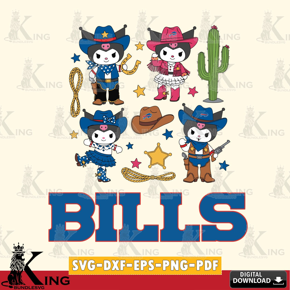 Buffalo Bills Kuromi Cowboy Western SVG file, Cricut, Cut file , Digital Download , Instant Download, Sanrio svg, Clipart