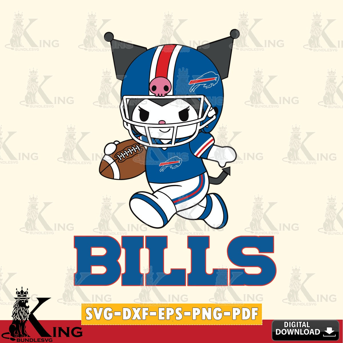 Buffalo Bills Kuromi Football Run SVG file, Cricut, Cut file , Digital Download , Instant Download, Sanrio svg, Clipart
