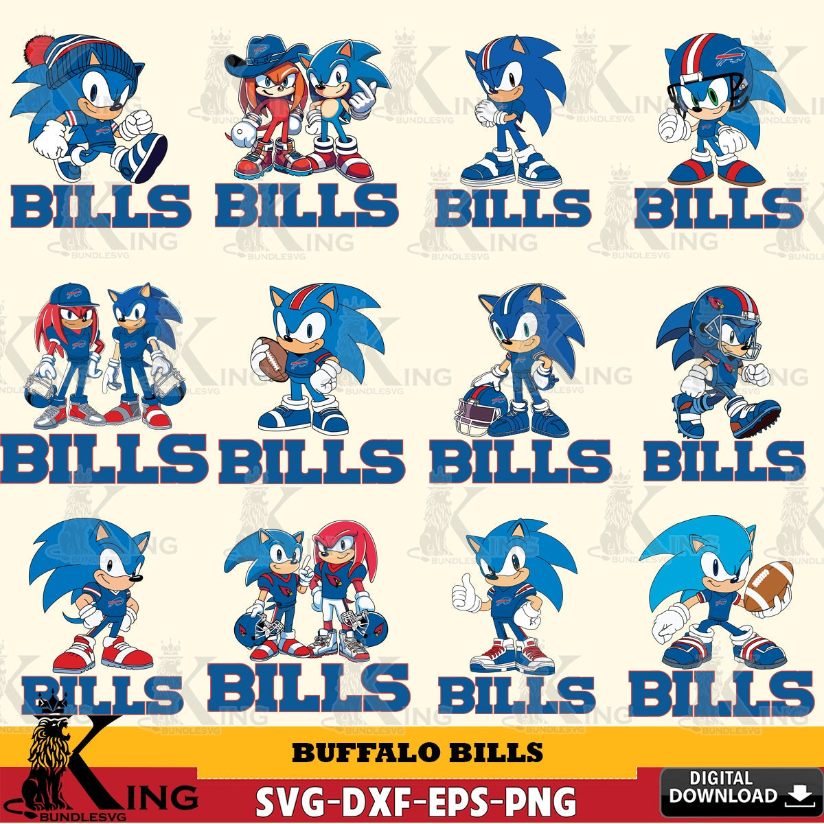 Complete bundle for Buffalo Bills Sonic & Knuckles NFL Football, a cut file ideal for vinyl projects and T-shirt printing