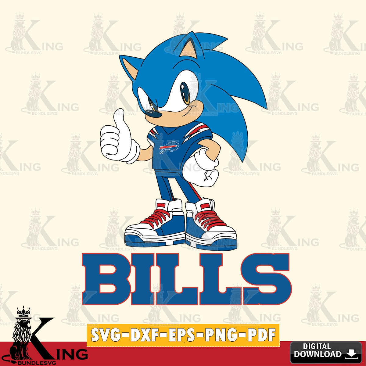 Beautiful illustration of Buffalo Bills Sonic Like Football SVG PNG files perfect for Cricut and Silhouette cutting