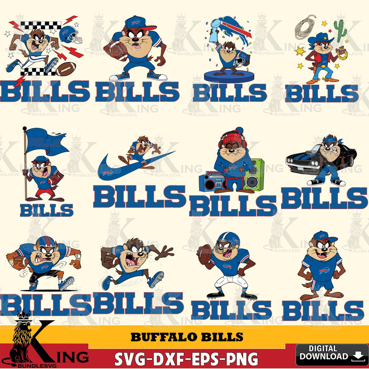 Buffalo Bills Taz (Looney Tunes) Football NFL Bundle Cut file , Digital Download , Instant Download, Looney Tunes svg, Football svg