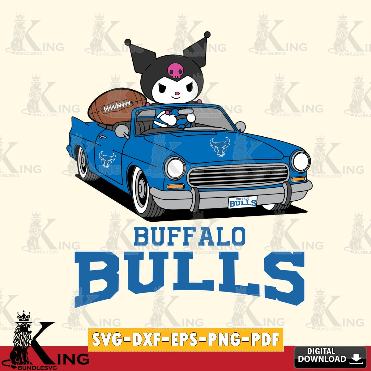 Buffalo Bulls Kuromi Car Football Game SVG file, Cricut, Cut file , Digital Download , Instant Download, Sanrio svg, Clipart