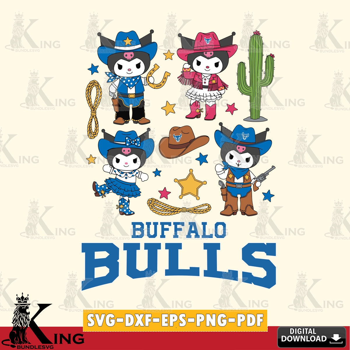 Buffalo Bulls Kuromi Cowboy Western SVG file, Cricut, Cut file , Digital Download , Instant Download, Sanrio svg, Clipart
