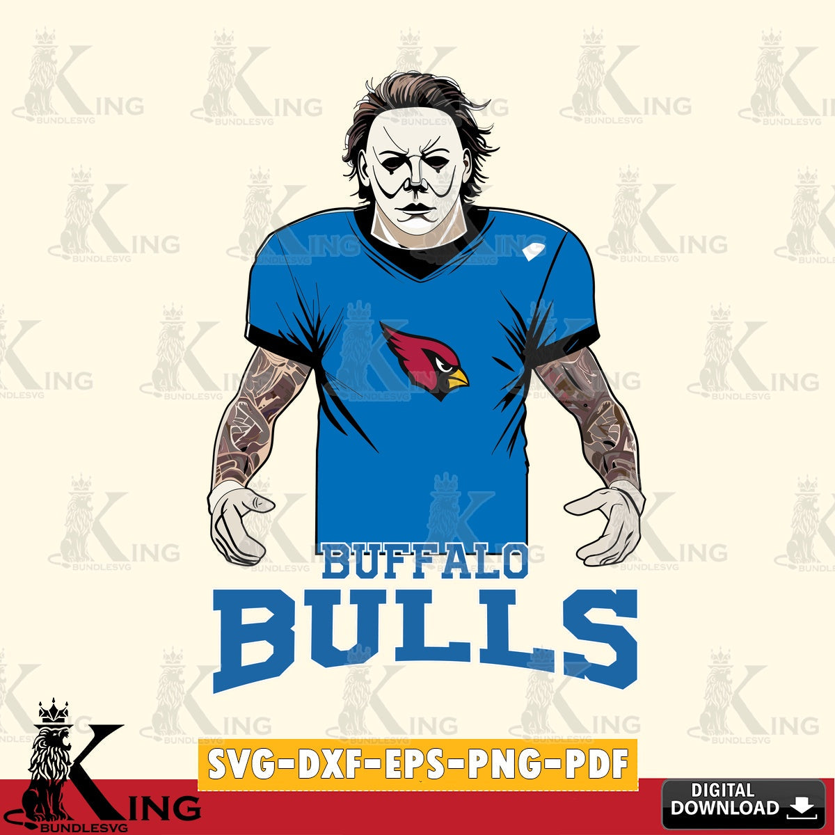 Stylish representation of Buffalo Bulls Michael Myers Tattoo Football SVG cut file for personalized gifts and laser projects