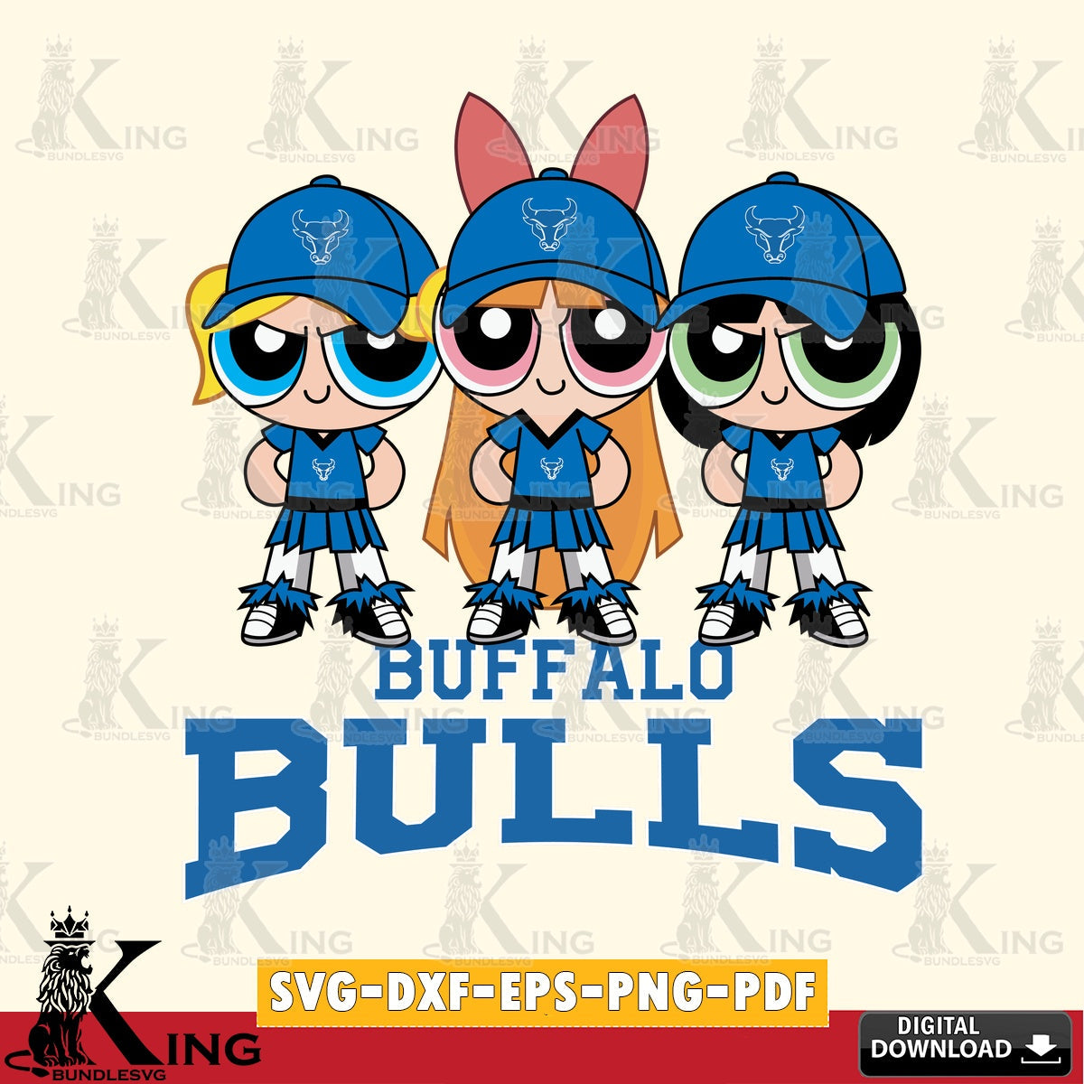 Vector design showing Buffalo Bulls PowerPuff Girls football, NCAA, printable vector design for sublimation and crafts