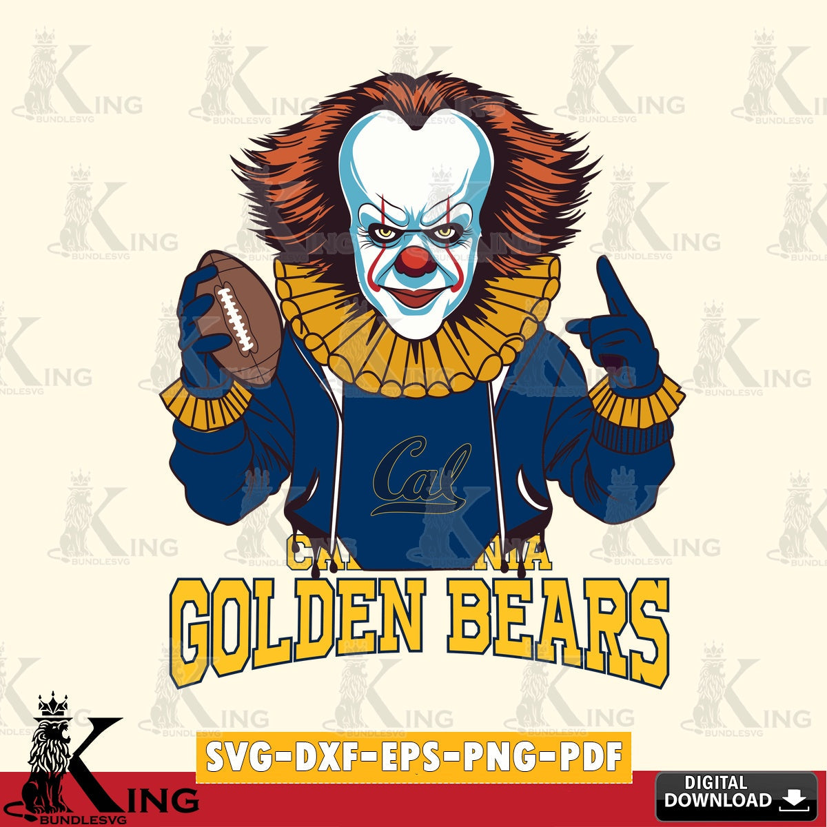 Printable art of California Golden Bears Pennywise player football, vector illustration for POD merchandise and apparel