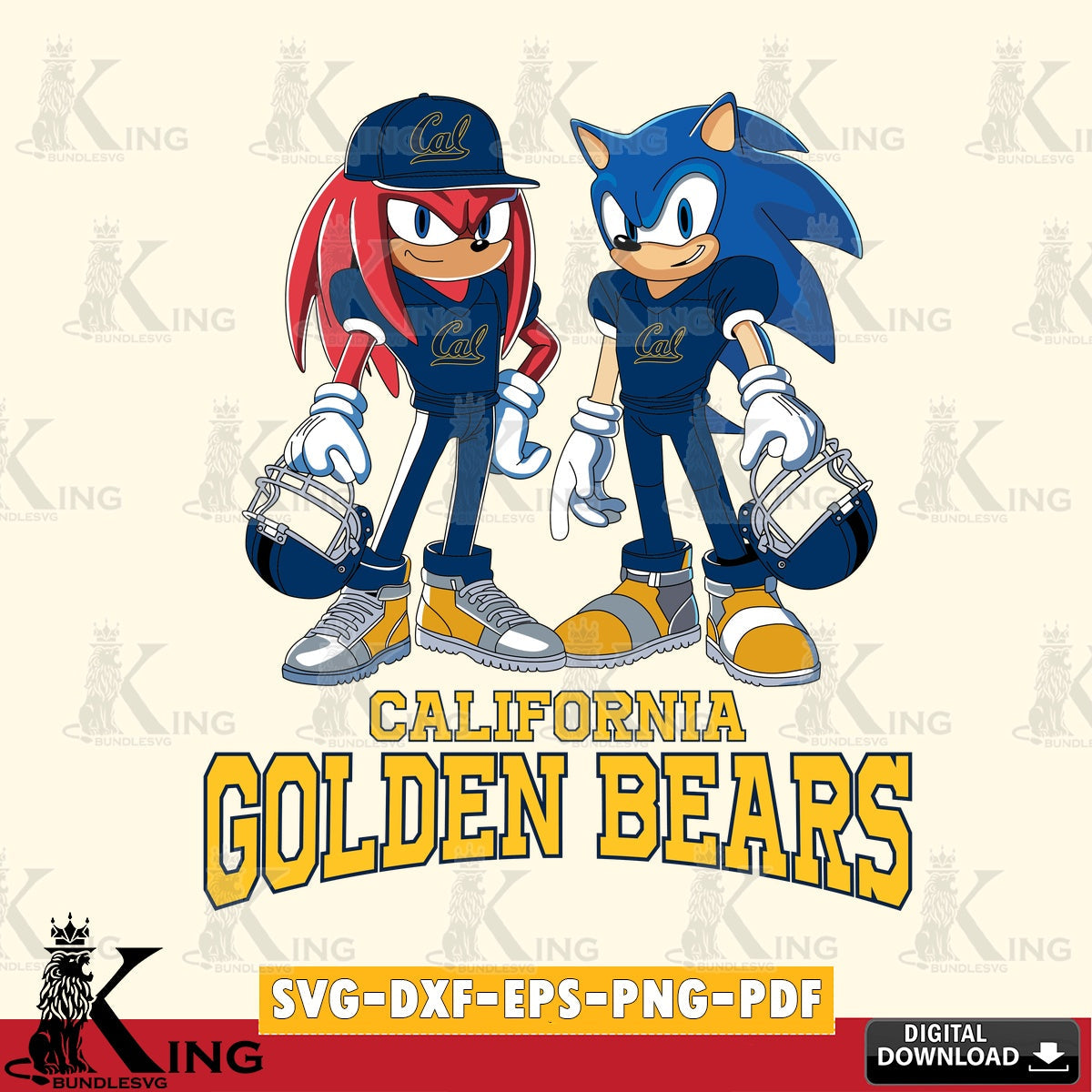 Printable art of California Golden Bears Sonic And Knuckles player football printable vector design for sublimation and crafts