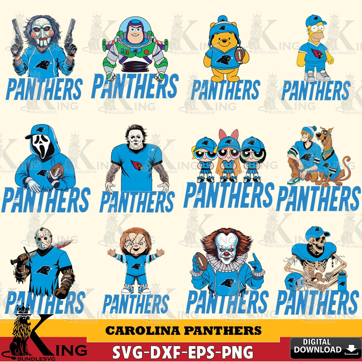 Huge collection of Carolina Panthers Cartoon Football NFL Bundle, a printable vector design for sublimation and crafts