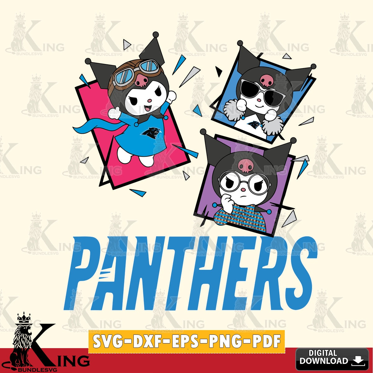 Carolina Panthers Kuromi Action Football SVG file, Cricut, Cut file , Digital Download , Instant Download, Sanrio svg, Clipart