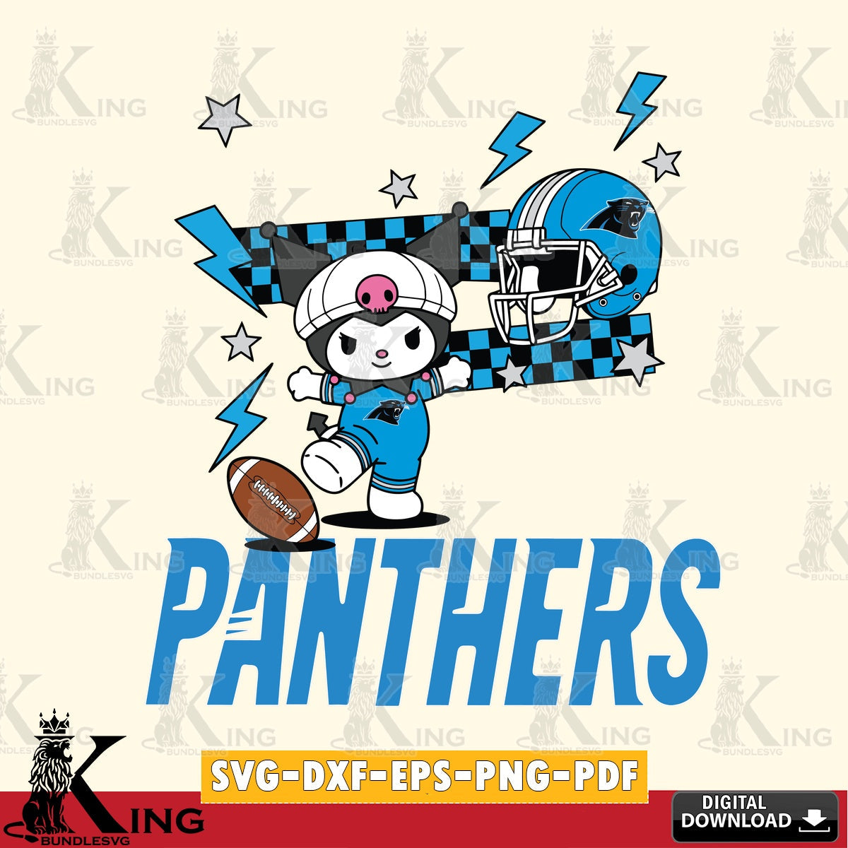 Carolina Panthers Kuromi Game Day SVG file, Cricut, Cut file , Digital Download , Instant Download, Sanrio svg, Clipart