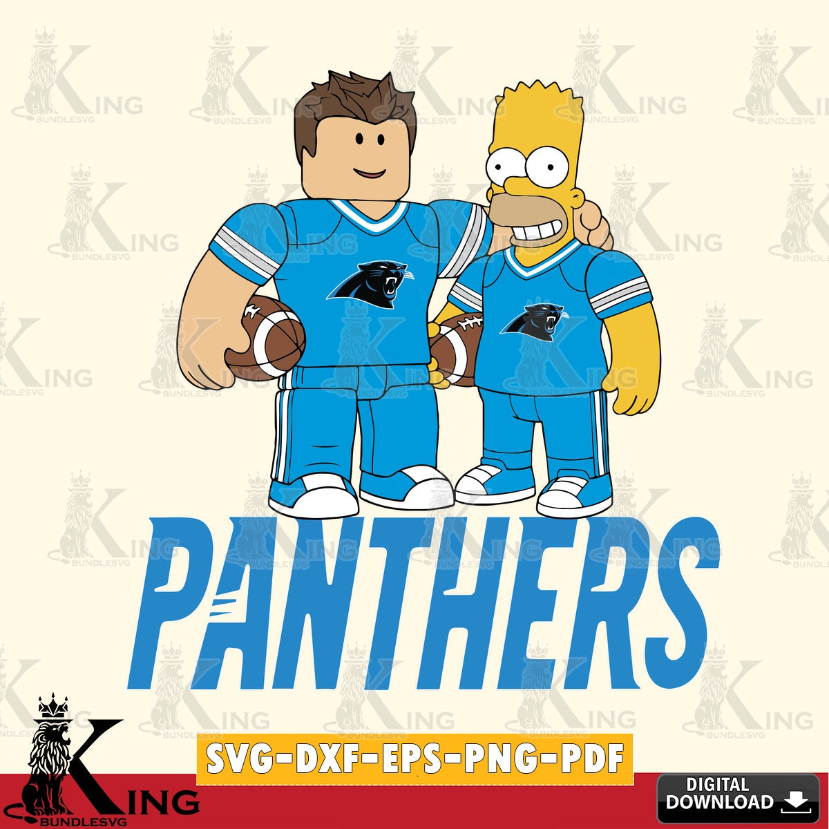Carolina Panthers Roblox & Homer Simpson Football SVG file , Cricut, NFL File cut , Digital Download , PDF File