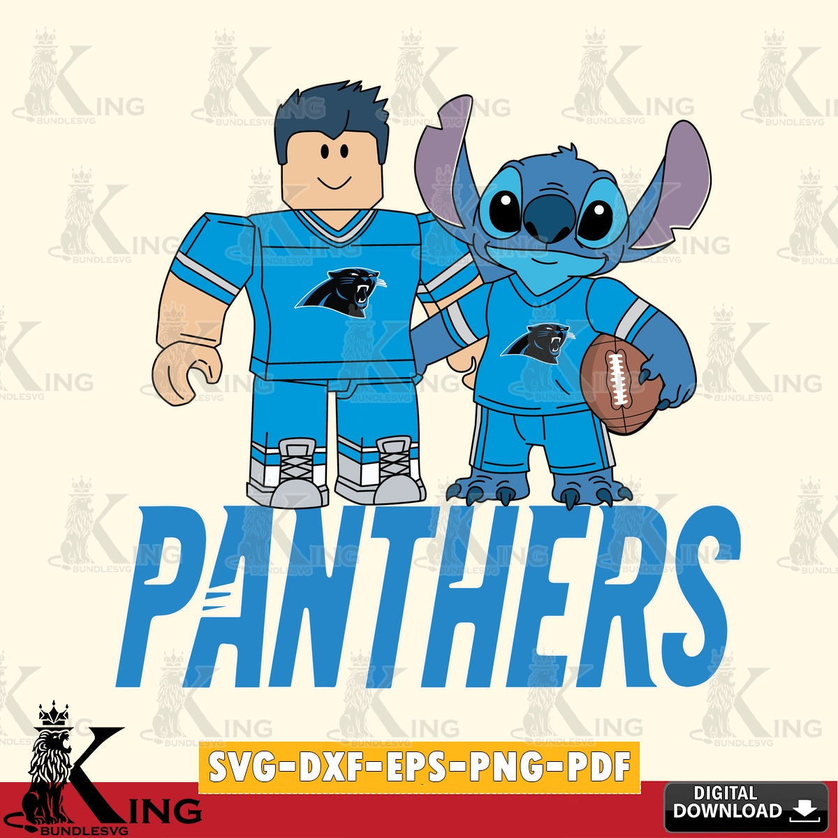 Carolina Panthers Roblox & Stitch Football SVG file , Cricut, NFL File cut , Digital Download , PDF File