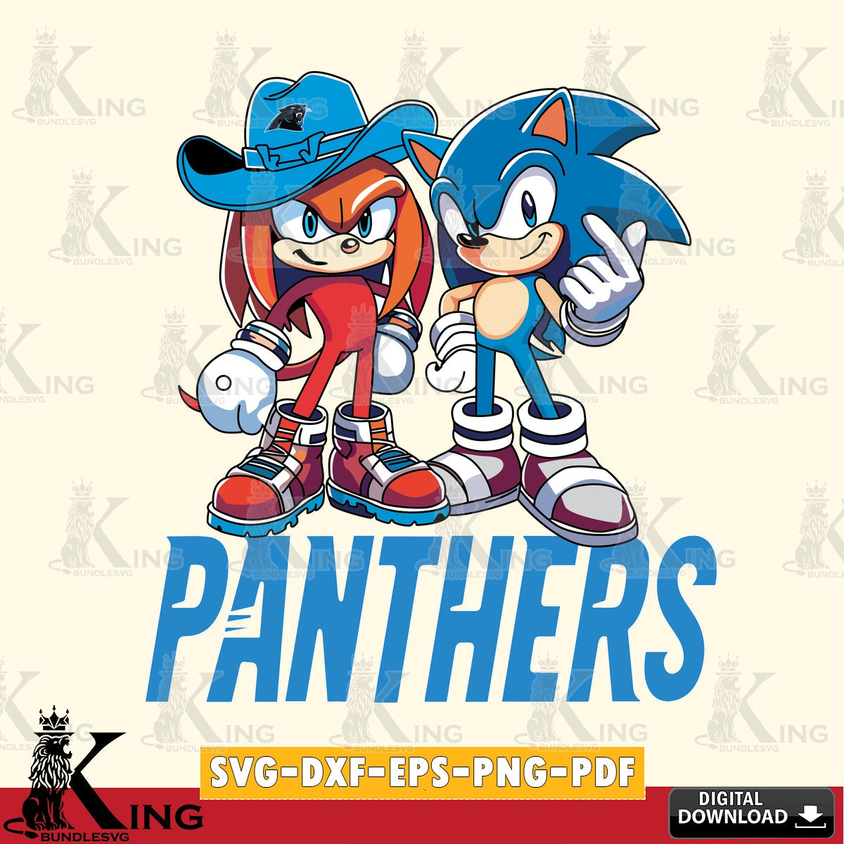 Custom design featuring Carolina Panthers Sonic & Knuckles football mascot, digital clipart compatible with laser engraving and