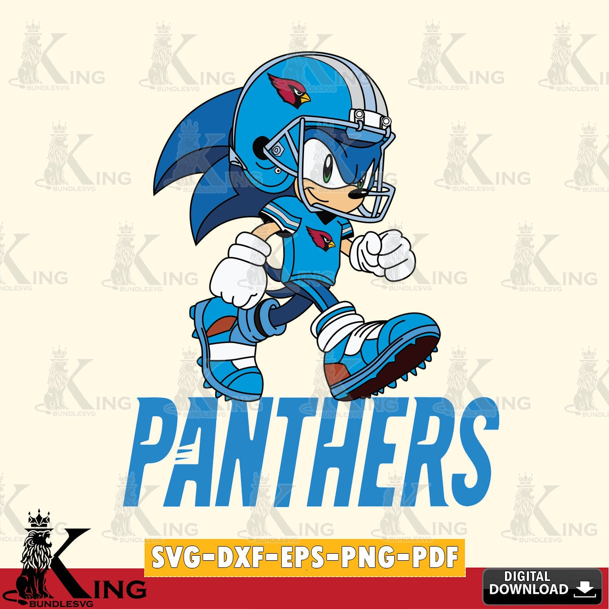 Modern graphic depicting a Carolina Panthers Sonic Ready Football PNG clipart for sublimation printing and graphic design