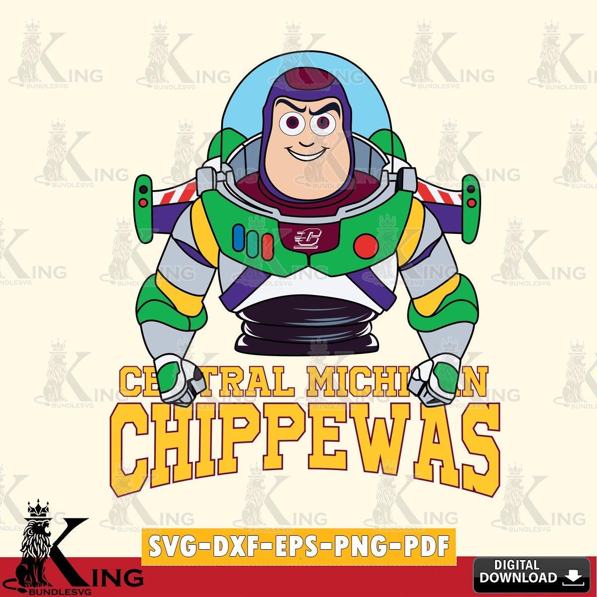 Stylish representation of Central Michigan Chippewas Buzz Lightyear Football, cut file ideal for vinyl projects and T-shirt