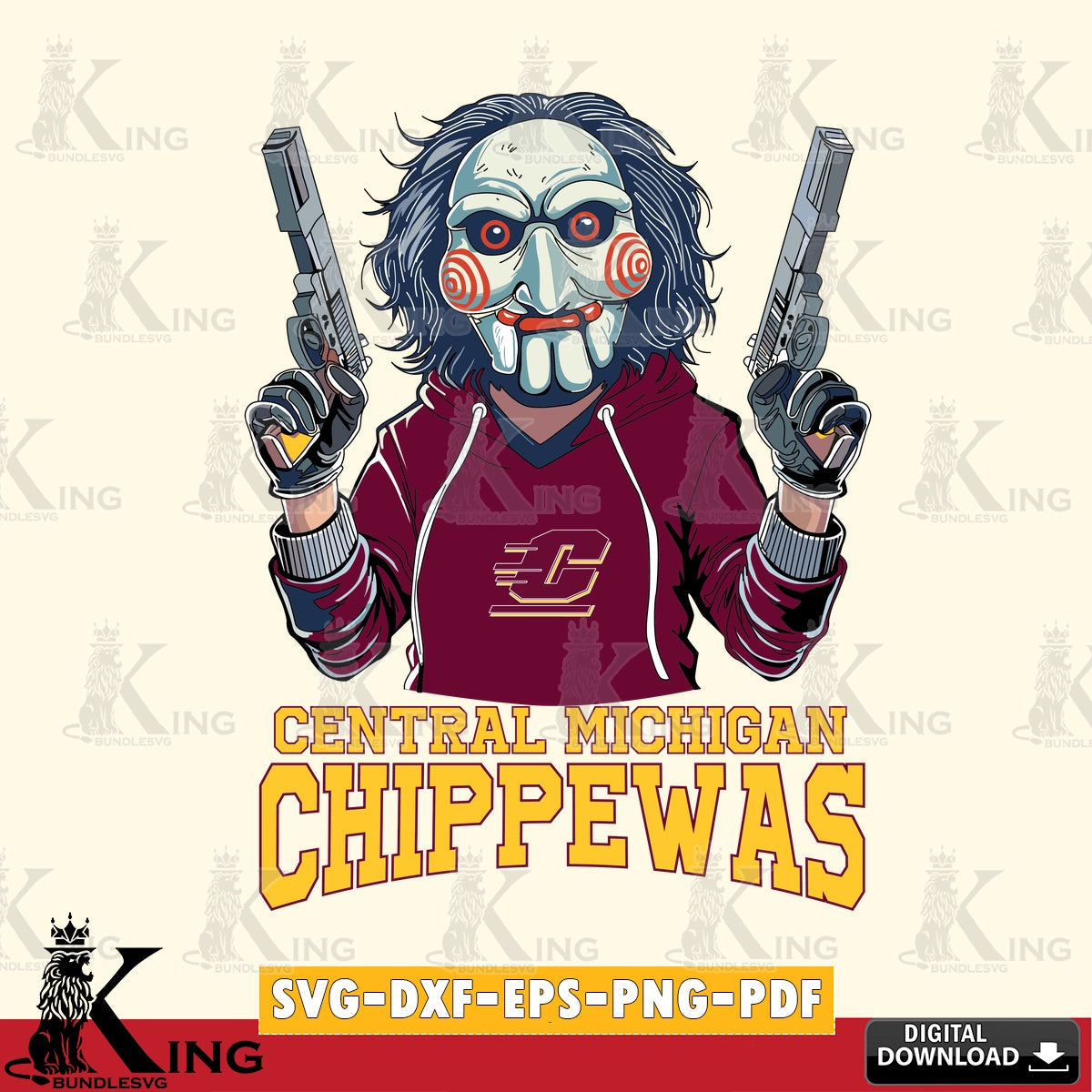 Modern graphic depicting Central Michigan Chippewas Billy Football SVG cut file for personalized gifts and laser projects