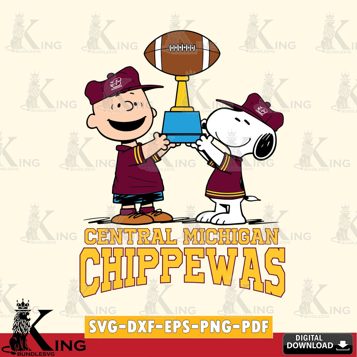 Central Michigan Chippewas Peanuts Football Trophy SVG, Cricut, Cut file , Digital Download , Instant Download, Peanuts svg, NCAA svg, Football svg, Sport svg