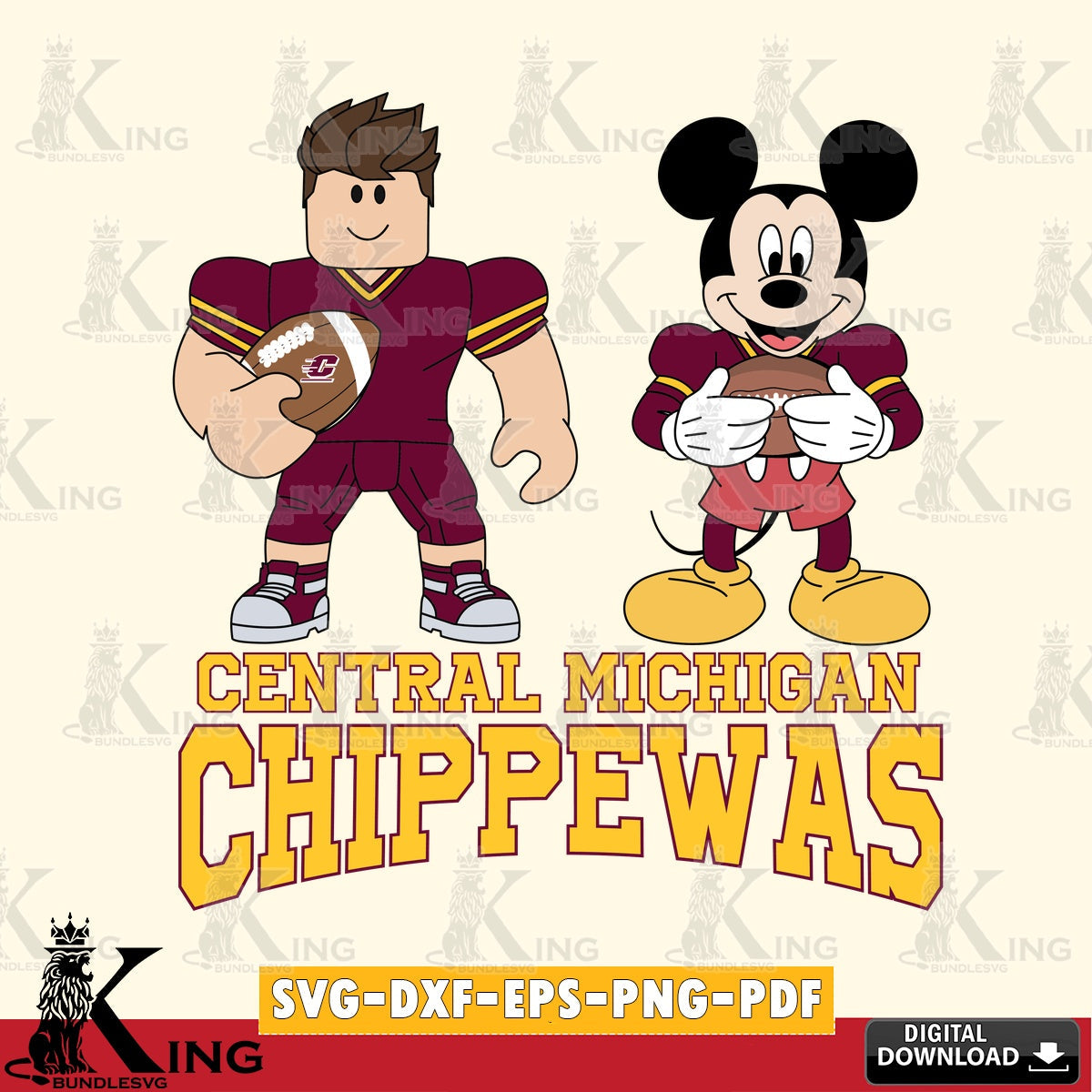 Central Michigan Chippewas Roblox & Mickey Football SVG file , NCAA Cricut, File cut , Digital Download , PDF File