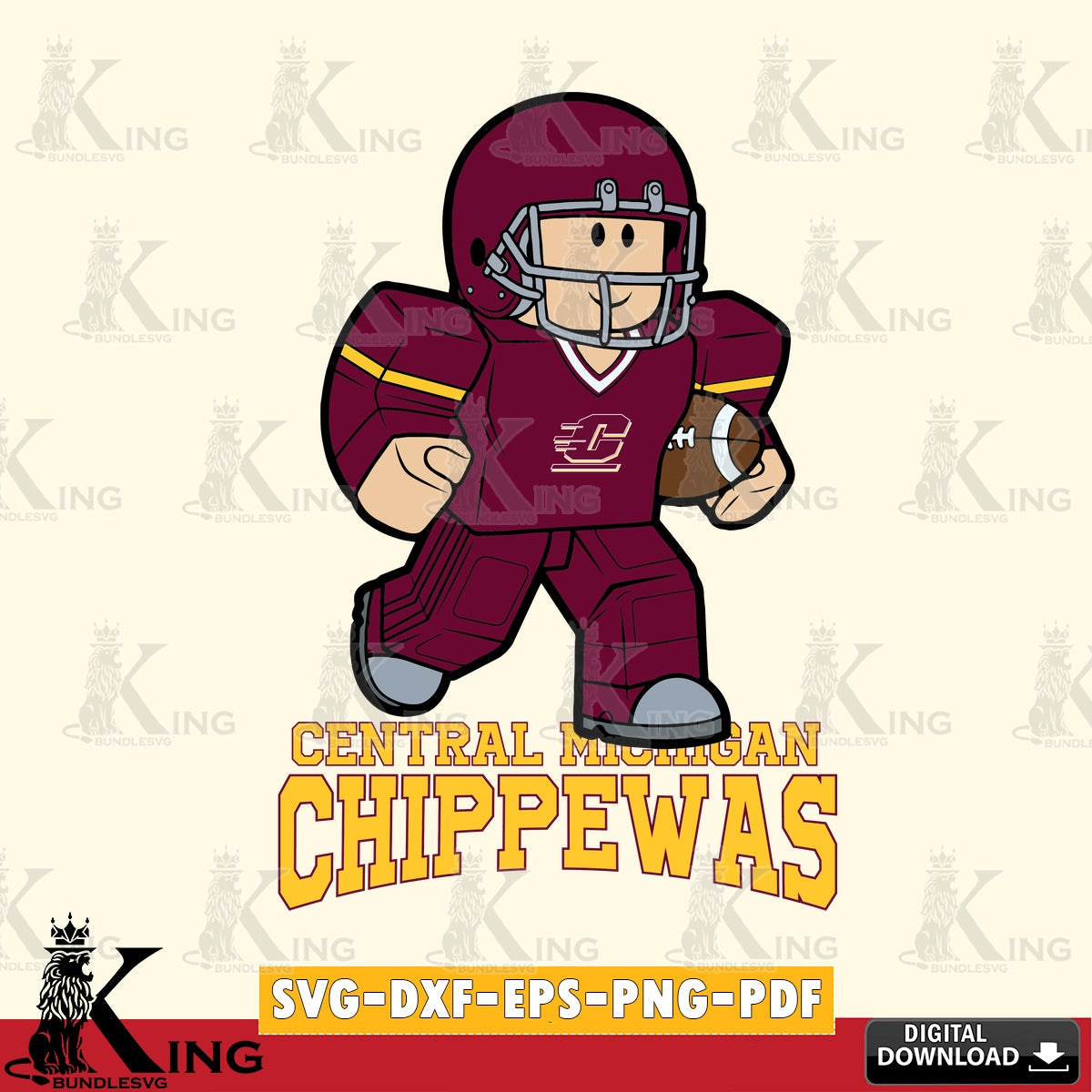 Central Michigan Chippewas Roblox Player Rugby SVG file , NCAA Cricut, File cut , Digital Download , PDF File