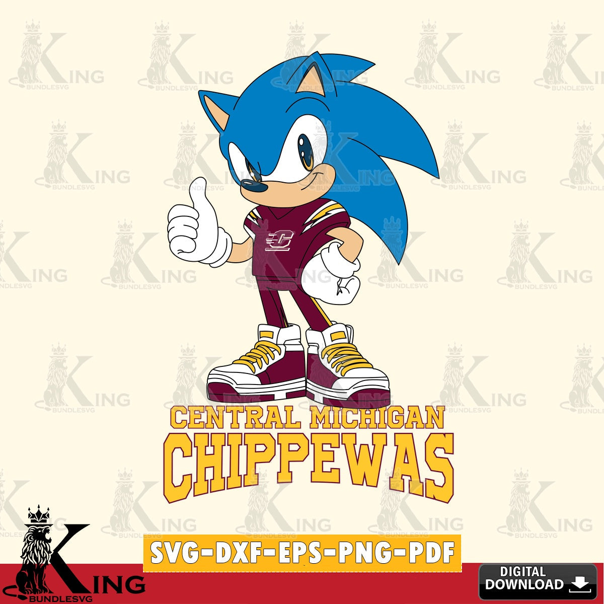 Stylish representation of Central Michigan Chippewas Sonic Like Football digital clipart compatible with laser engraving and