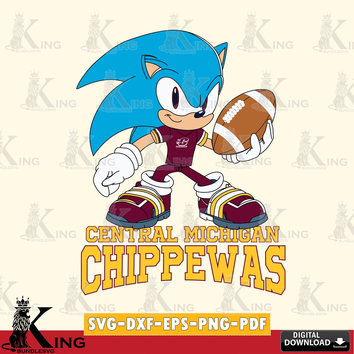 Modern graphic depicting Central Michigan Chippewas Sonic Rugby, printable vector design for sublimation and crafts