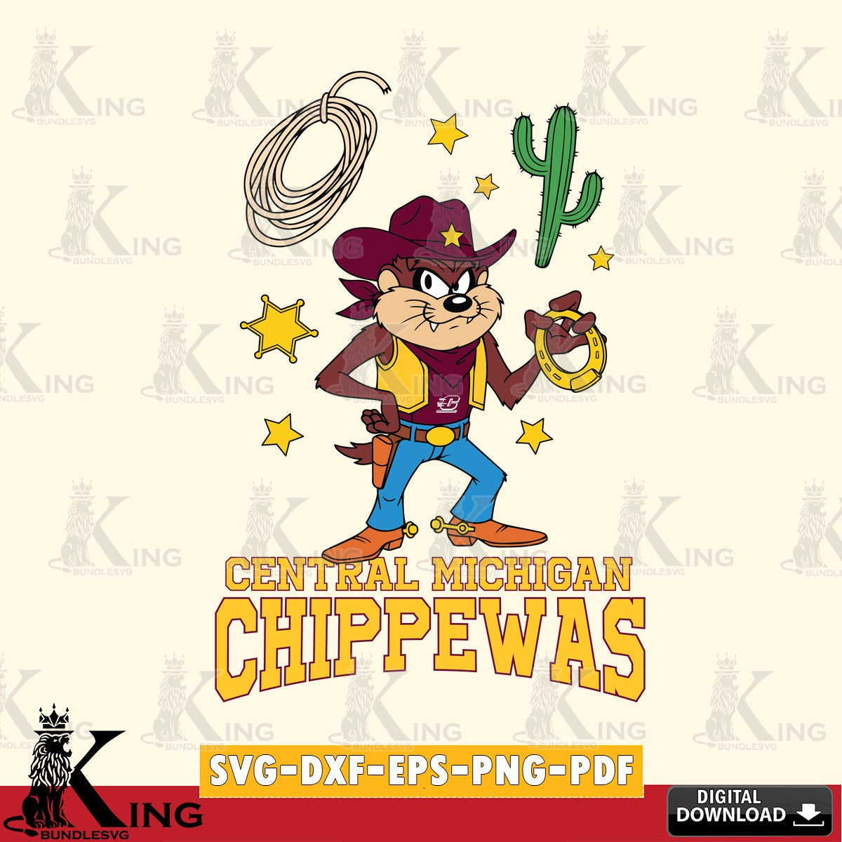 Central Michigan Chippewas Taz Cowboy Western SVG file, Cut file , Digital Download , Instant Download, Taz svg, NCAA svg