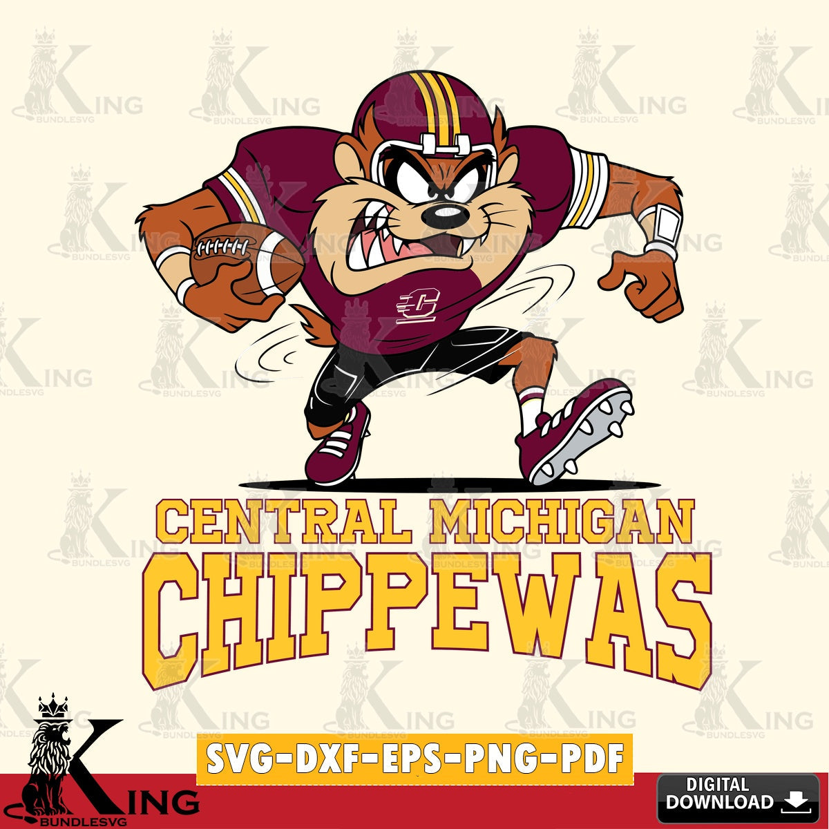 Central Michigan Chippewas Taz Football Helmet SVG file, Cut file , Digital Download , Instant Download, Taz svg, NCAA svg