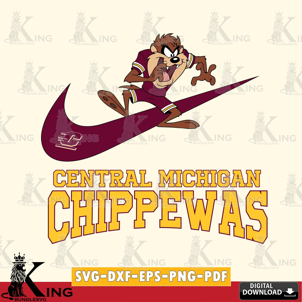 Central Michigan Chippewas Taz Football Nike SVG file, Cut file , Digital Download , Instant Download, Taz svg, NCAA svg