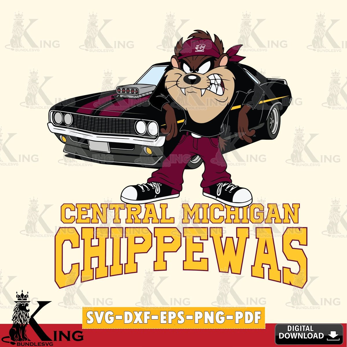 Central Michigan Chippewas Taz Racing Car SVG file, Cut file , Digital Download , Instant Download, Taz svg, NCAA svg