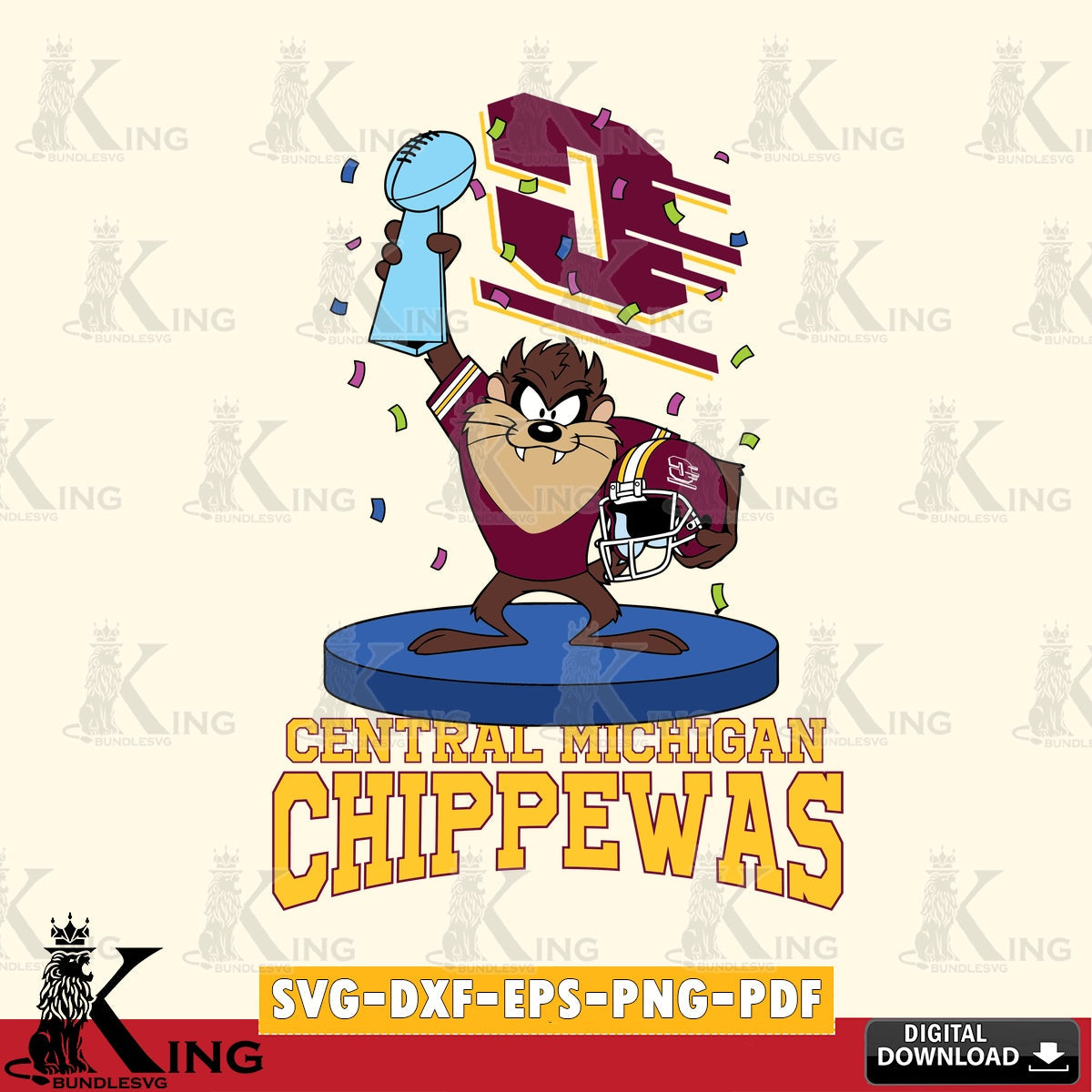 Central Michigan Chippewas Taz Trophy Podium SVG file, Cut file , Digital Download , Instant Download, Taz svg, NCAA svg