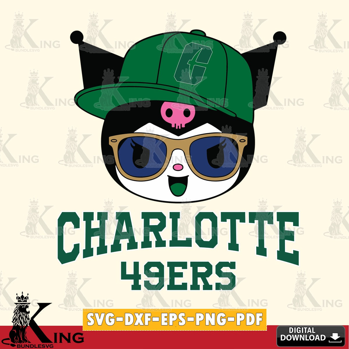 Charlotte 49ers Kuromi Football Cool SVG file, Cricut, Cut file , Digital Download , Instant Download, Sanrio svg, Clipart