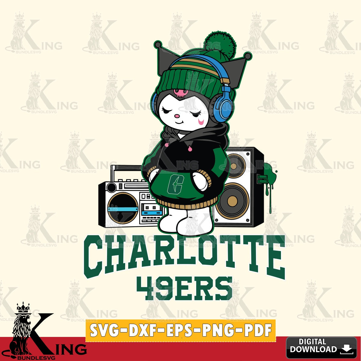 Charlotte 49ers Kuromi Football Music SVG file, Cricut, Cut file , Digital Download , Instant Download, Sanrio svg, Clipart