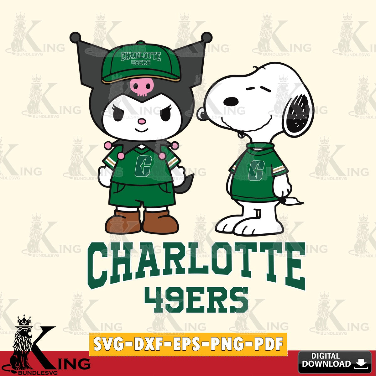 Charlotte 49ers Kuromi Snoopy Football SVG file, Cricut, Cut file , Digital Download , Instant Download, Sanrio svg, Clipart