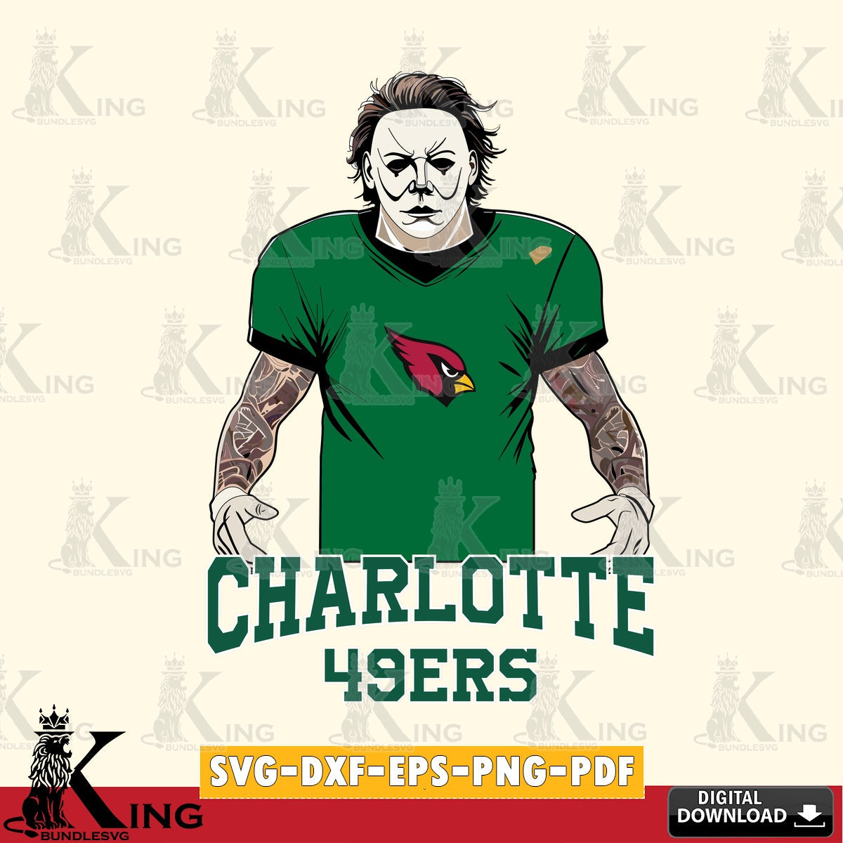 Creative design featuring a Charlotte 49ers Michael Myers Tattoo Football, crafting file for iron-on transfer and vinyl decals