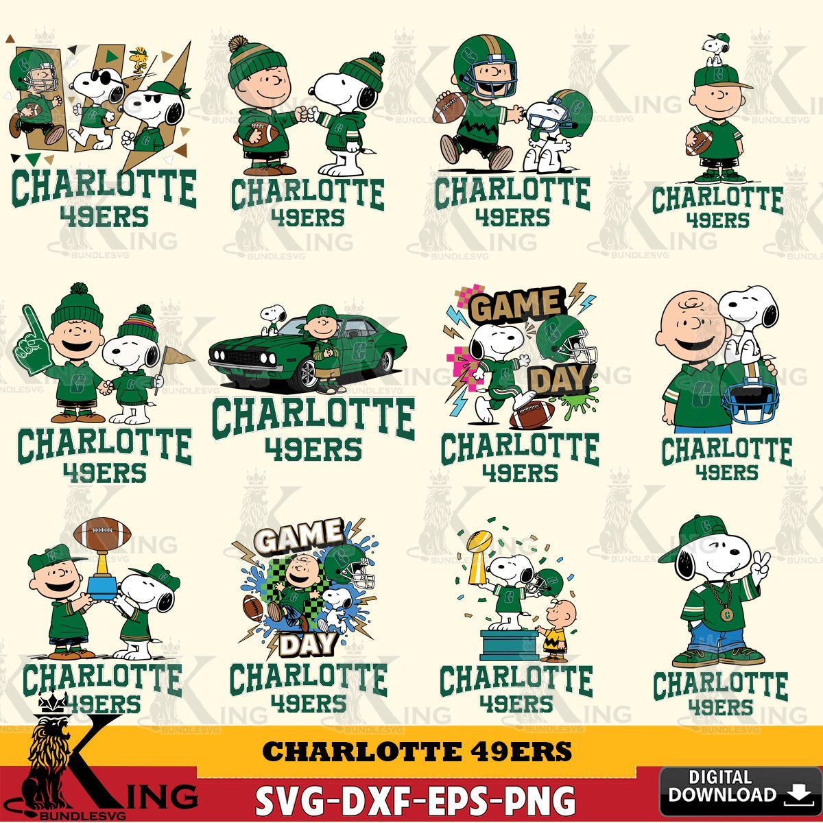 Charlotte 49ers Peanuts Football NCAA Bundle SVG, Cricut, Cut file , Digital Download , Instant Download, Peanuts svg, NCAA svg, Football svg, Sport svg