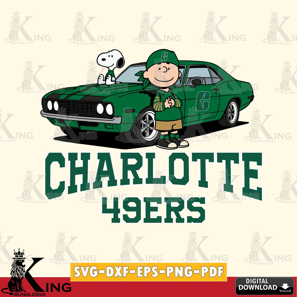 Charlotte 49ers Peanuts Muscle Car SVG, Cricut, Cut file , Digital Download , Instant Download, Peanuts svg, NCAA svg, Football svg, Sport svg