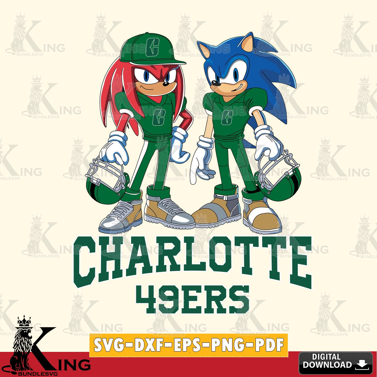Digital clipart of Charlotte 49ers Sonic and Knuckles football player SVG cut file for personalized gifts and laser projects