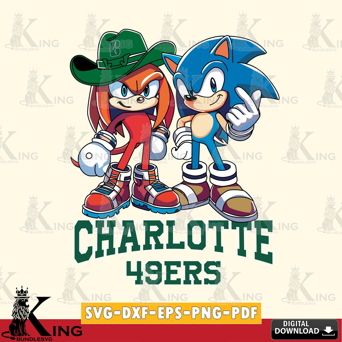 Eye-catching graphic of Charlotte 49ers Sonic & Knuckles Football Mascot PNG clipart for sublimation printing and graphic design