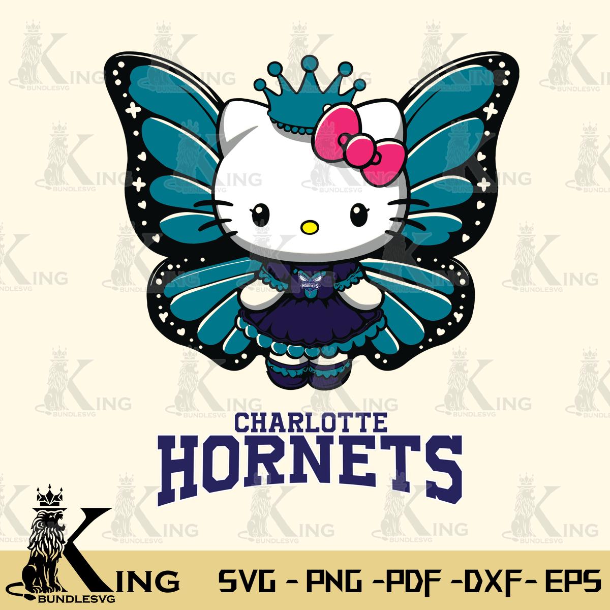 Charlotte Hornets Kitty Wings & Flowers Svg Eps Dxf Png File, Digital Download