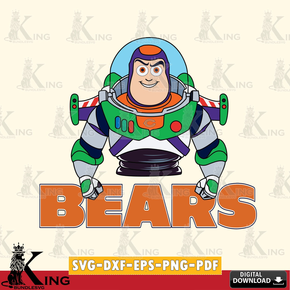 Printable art of Chicago Bears Buzz Lightyear football, NFL cut file, SVG PNG design suitable for Glowforge and laser cutting