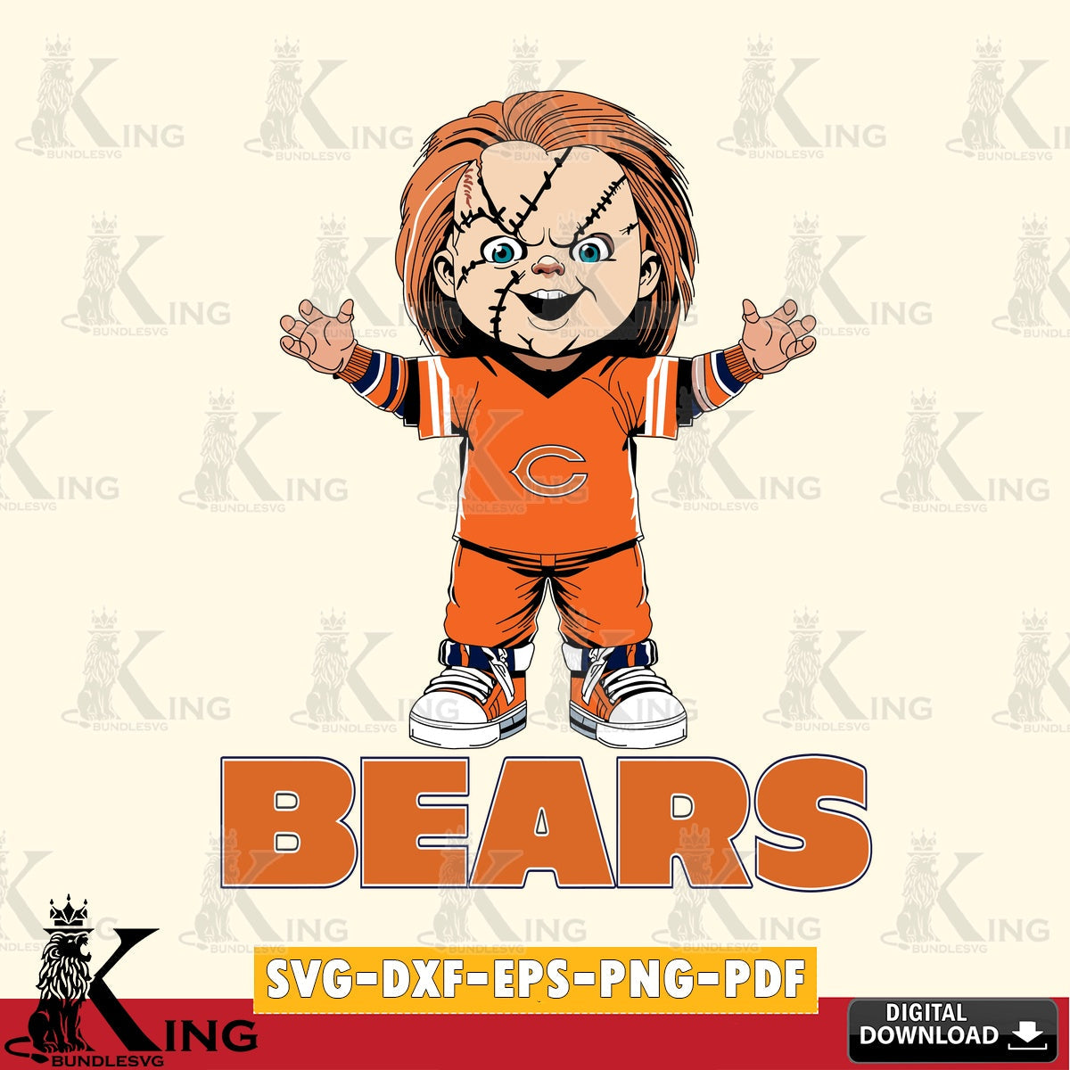 Creative design featuring a Chicago Bears Chucky football SVG cut file for personalized gifts and laser projects