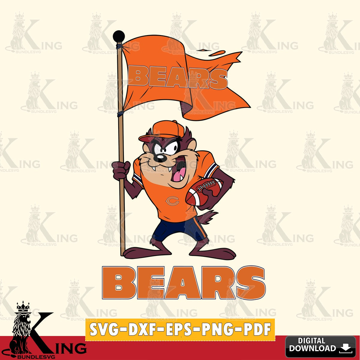 Chicago Bears Football Taz Flag Art Cut file , Digital Download , Instant Download, Looney Tunes svg, Football svg